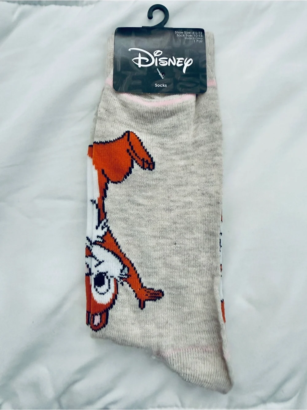 Disney Beige Crew Socks with Chipmunk  Character Accent